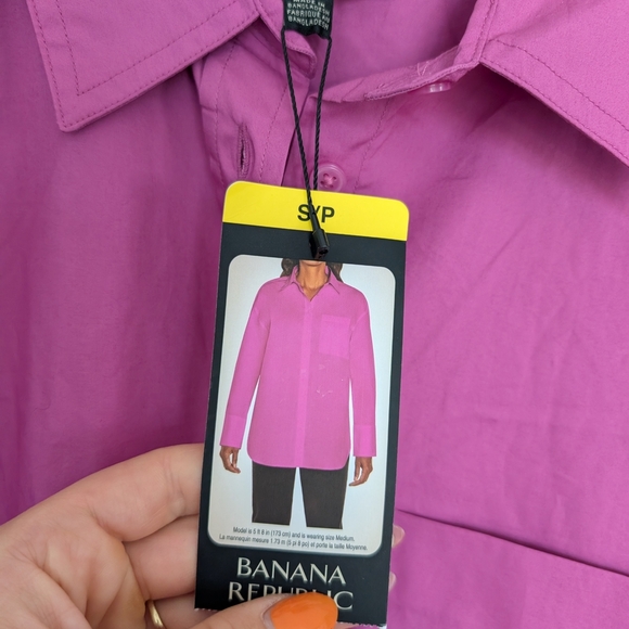 Banana Republic Casual Button Down Shirt Oversized BNWT Fuschia 100% Cotton - Picture 9 of 12